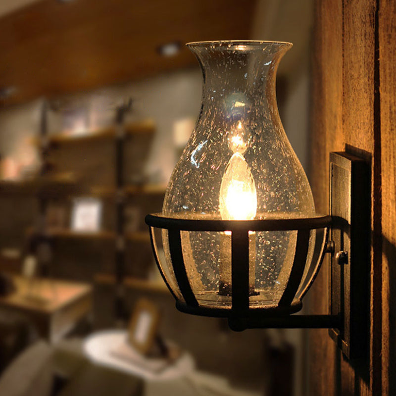 BowLift | One Pear Wall Lamp Lighting Bottle Shade Sawed Glass Industrial Living Room Lighting Fixture in Black