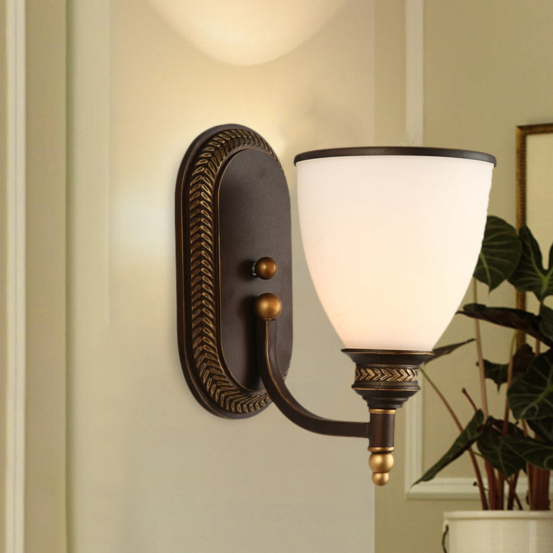 BowLift | Bowl Shade Opal Glass Wall Mounted Lamp Rustic Single Bulb Bedroom Wall Lamp Light in Bronze