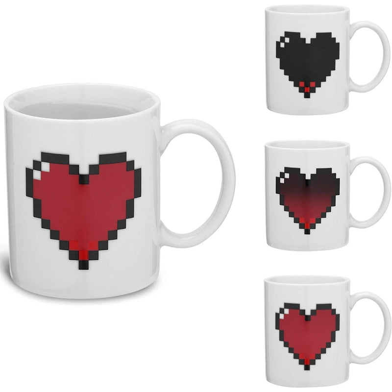 Pixel Heart Magic Heat Sensitive Color Changing Ceramic Coffee Mug | Bowlift