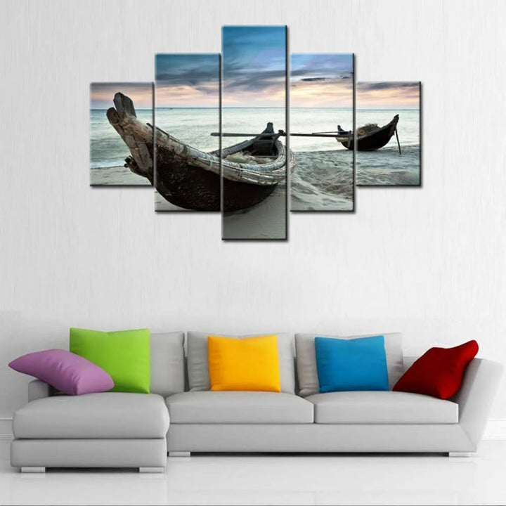 Set Of 5 Two Fisherman Boats Decorative Canvas | Bowlift
