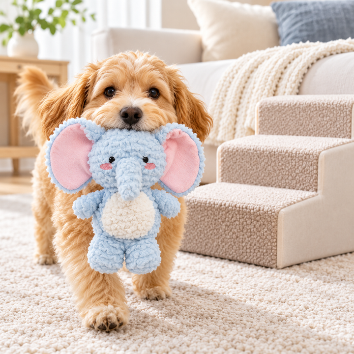 Curly Fleece Plush Elephant Stuffed Toy with Oversized Ears Bowlift