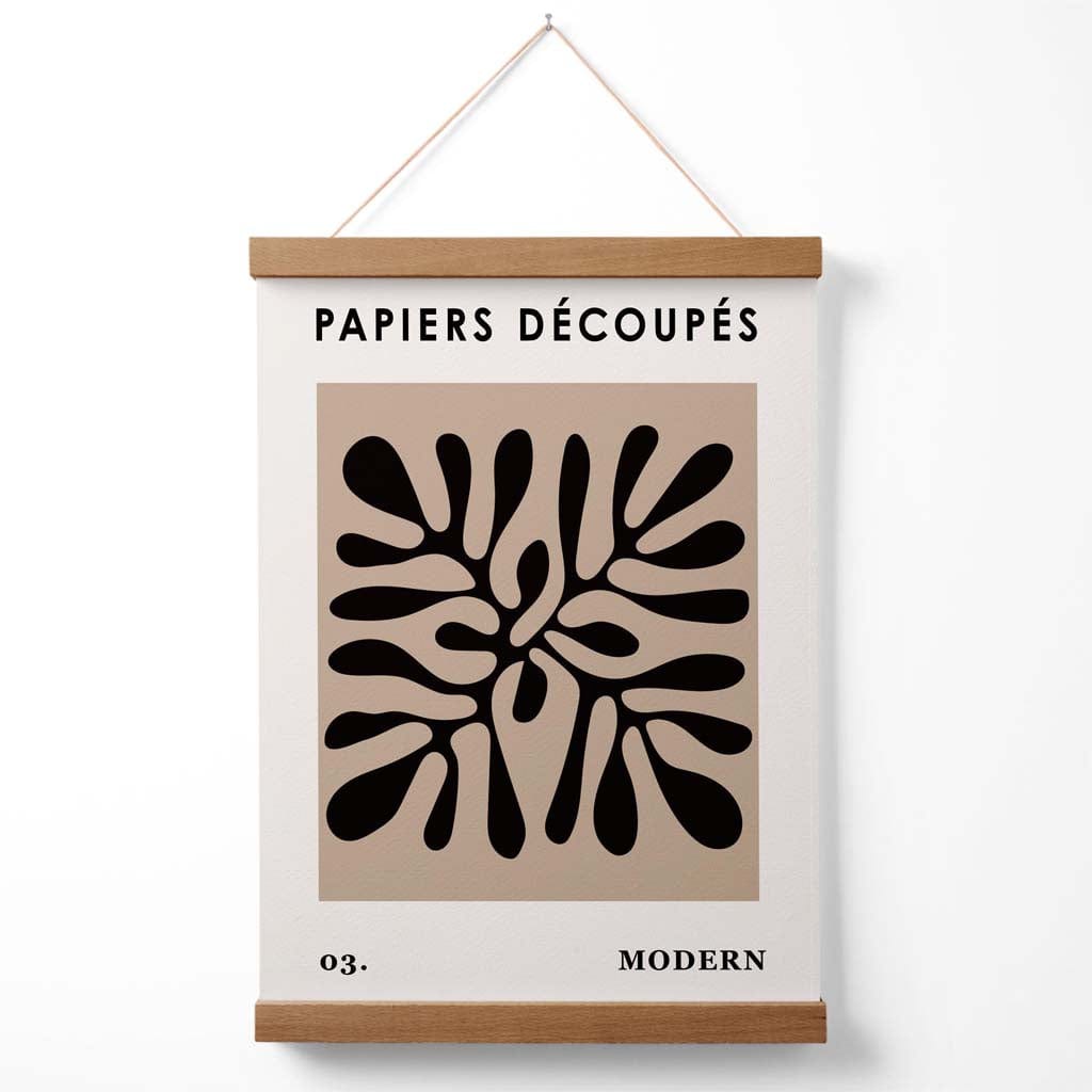 Beige and black Matisse-style flower cut-out poster with hanger | Bowlift