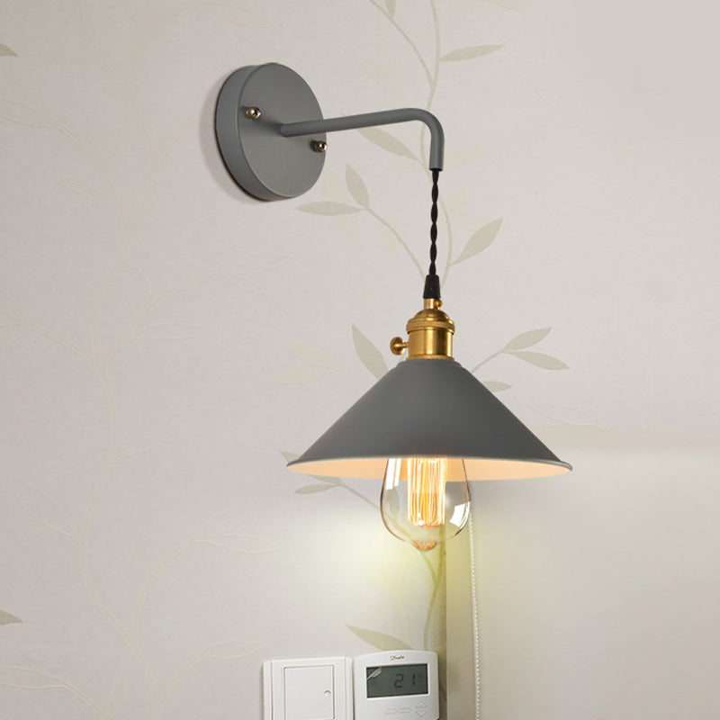 BowLift | Grey/Red conical wall lamp Vintage style metal 1 light bulb living room wall hanging lamp