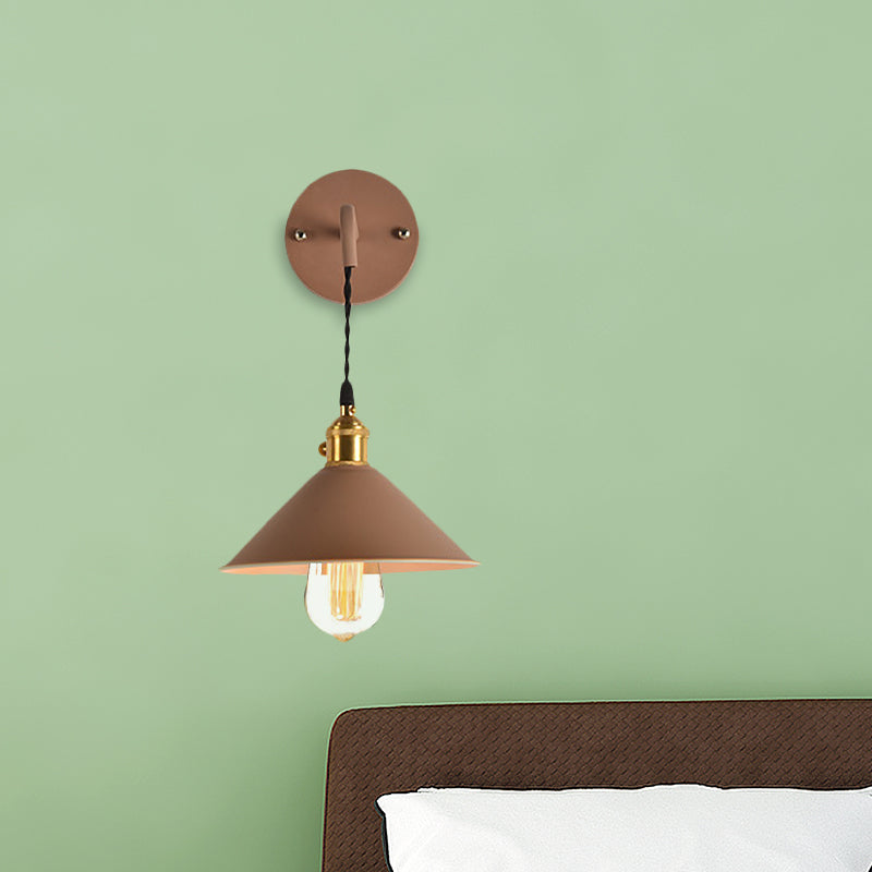 BowLift | Grey/Red conical wall lamp Vintage style metal 1 light bulb living room wall hanging lamp