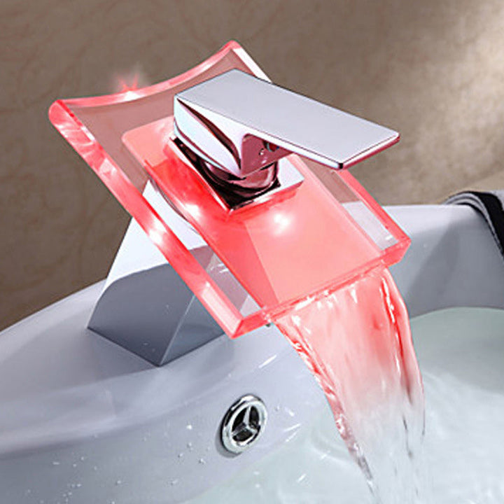 BowLift | 1-Lever Vanity Faucet 1-Hole Copper Sink Faucet with LED Lighting