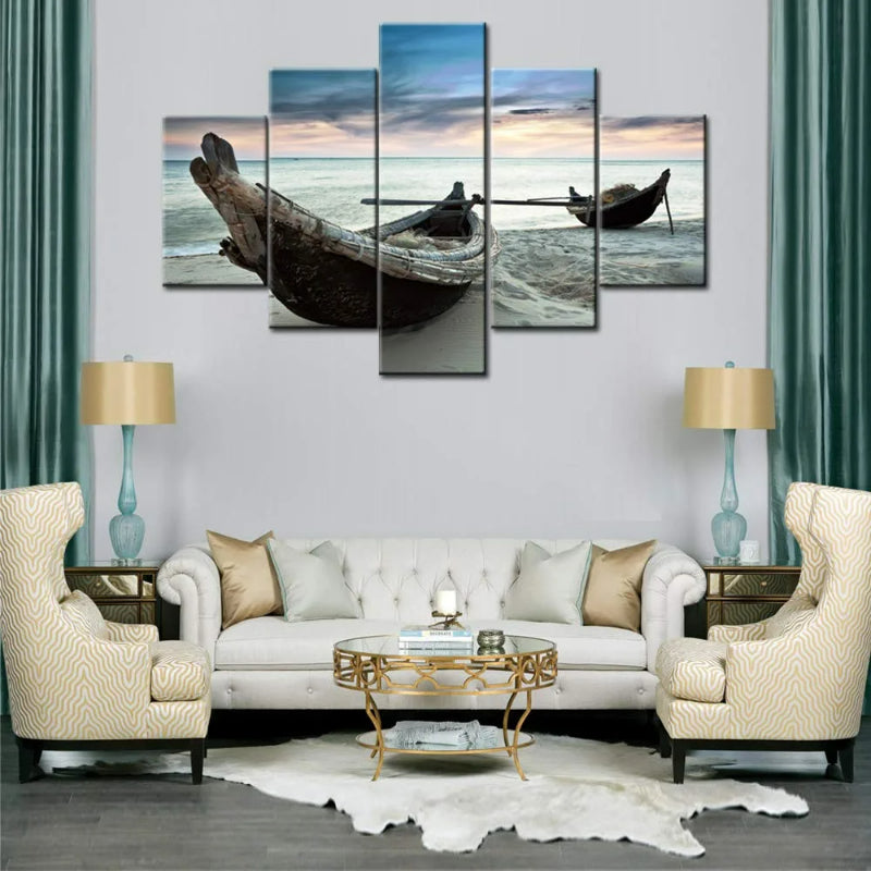 Set Of 5 Two Fisherman Boats Decorative Canvas | Bowlift
