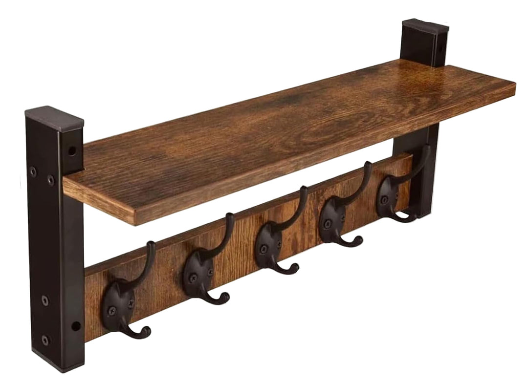 BowLift | Wall-Mounted Coat Rack with Shelf and 5 Metal Hooks – Ravora
