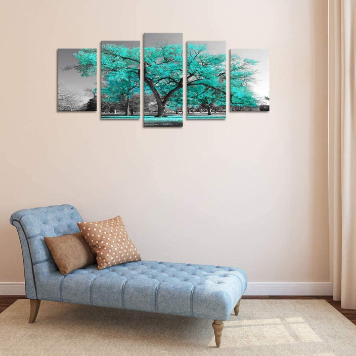 5 Piece Teal Green Canvas Wall Art Painting | Bowlift