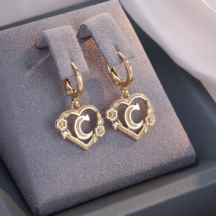 BowLift | Dainty Initial Letter Heart Hoop Earrings