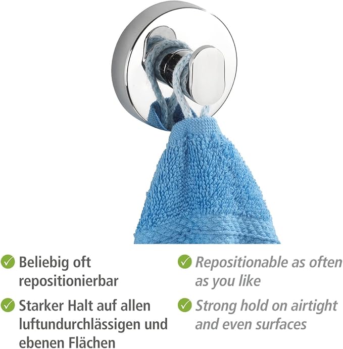BowLift | Vacuum-Loc Wall Hooks Duo Capri – Drill-Free & Strong Wall Mounting for Bathroom & Kitchen