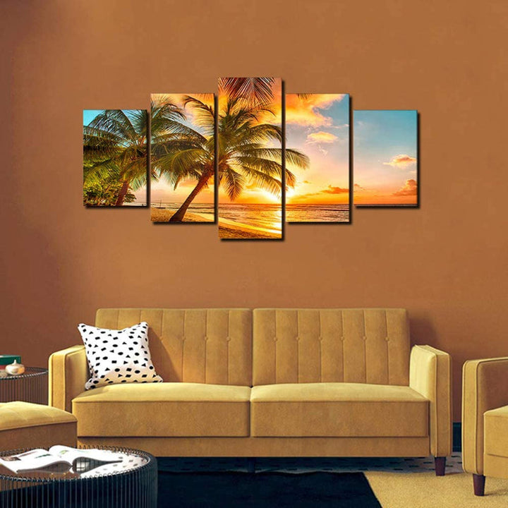 5 Piece Sunset Sea Beach Canvas Wall Art Painting | Bowlift