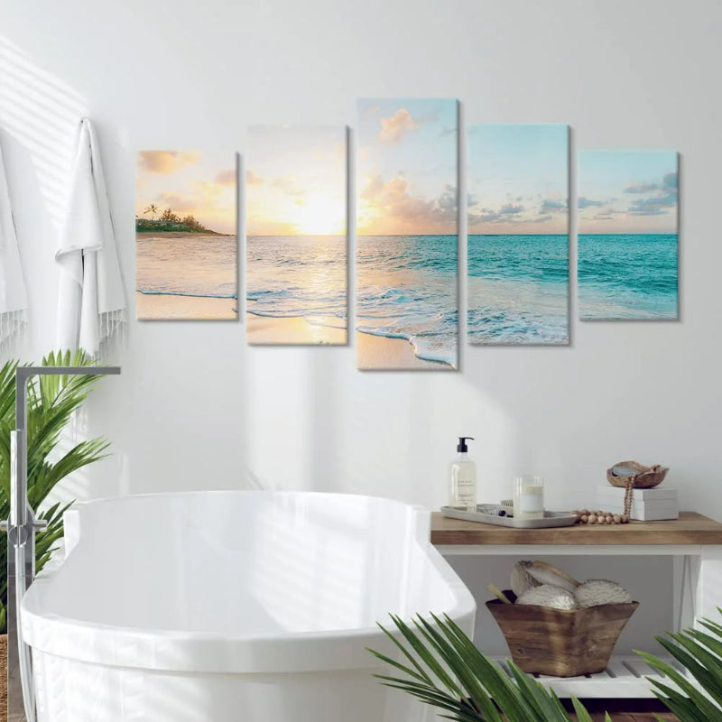 Set Of 5 Romantic Ocean Waves Decorative Canvas | Bowlift