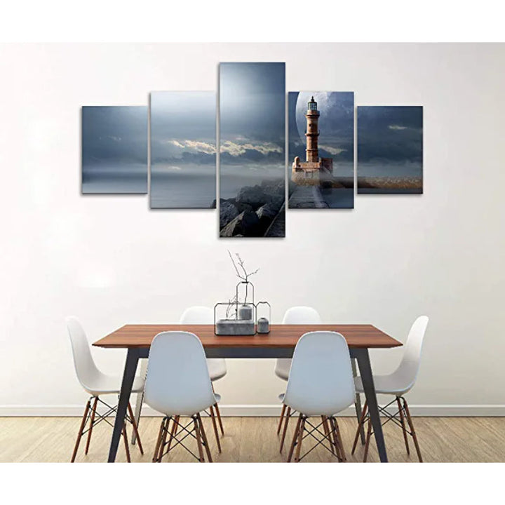 5 Pieces Lighthouse Night Pictures Artwork Canvas Painting | Bowlift