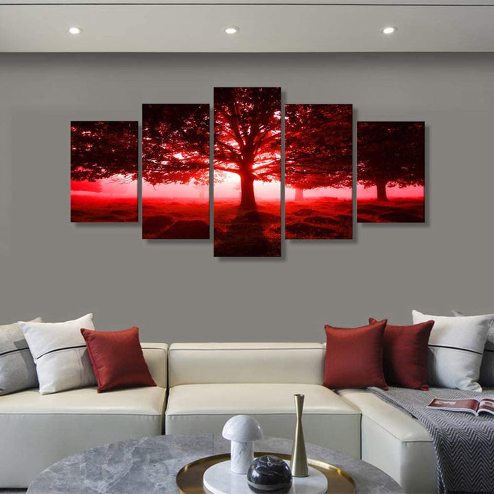 5 Piece Red Scenery Canvas Wall Art Painting | Bowlift