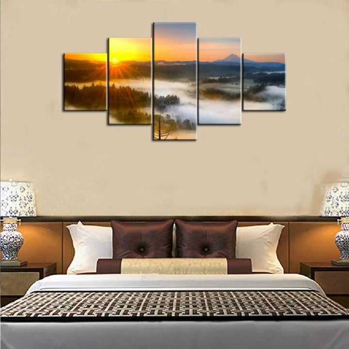Set Of 5 Sunset Tree Home Decor Canvas | Bowlift