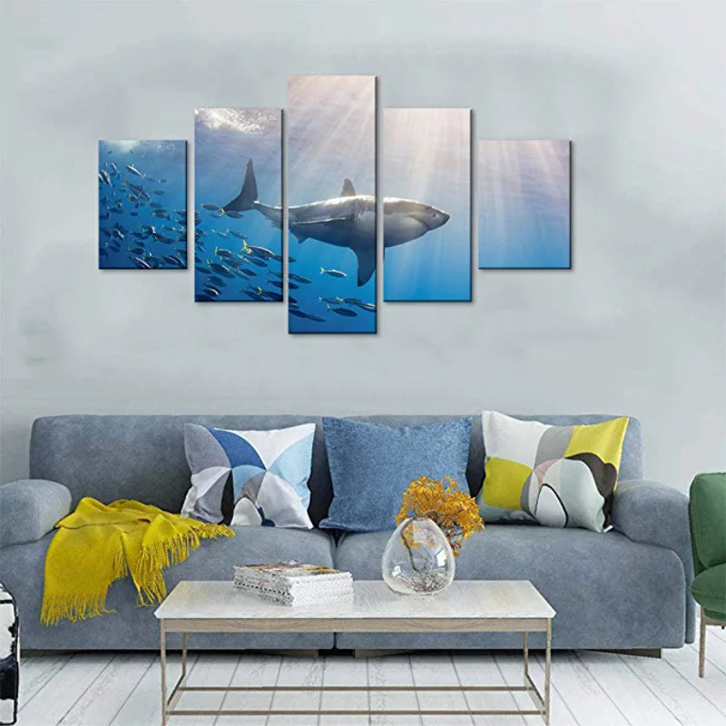 5 Pieces Shark Print Artwork Canvas Painting | Bowlift