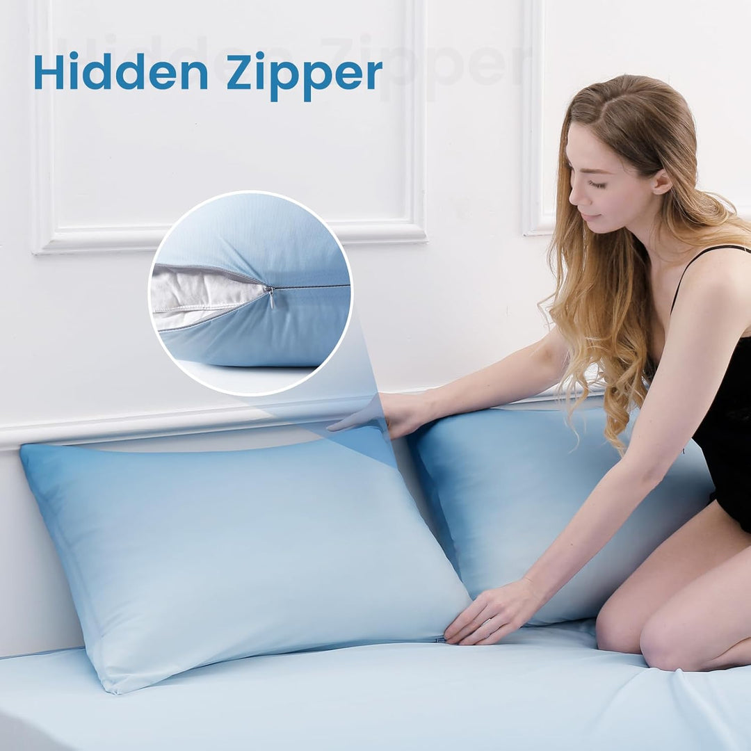 2 Pack Blue Cooling Pillowcases – Breathable, Soft, Skin & Hair Protecting | Bowlift