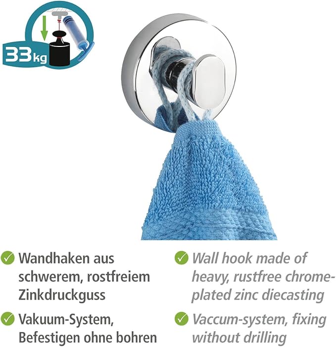 BowLift | Vacuum-Loc Wall Hooks Duo Capri – Drill-Free & Strong Wall Mounting for Bathroom & Kitchen