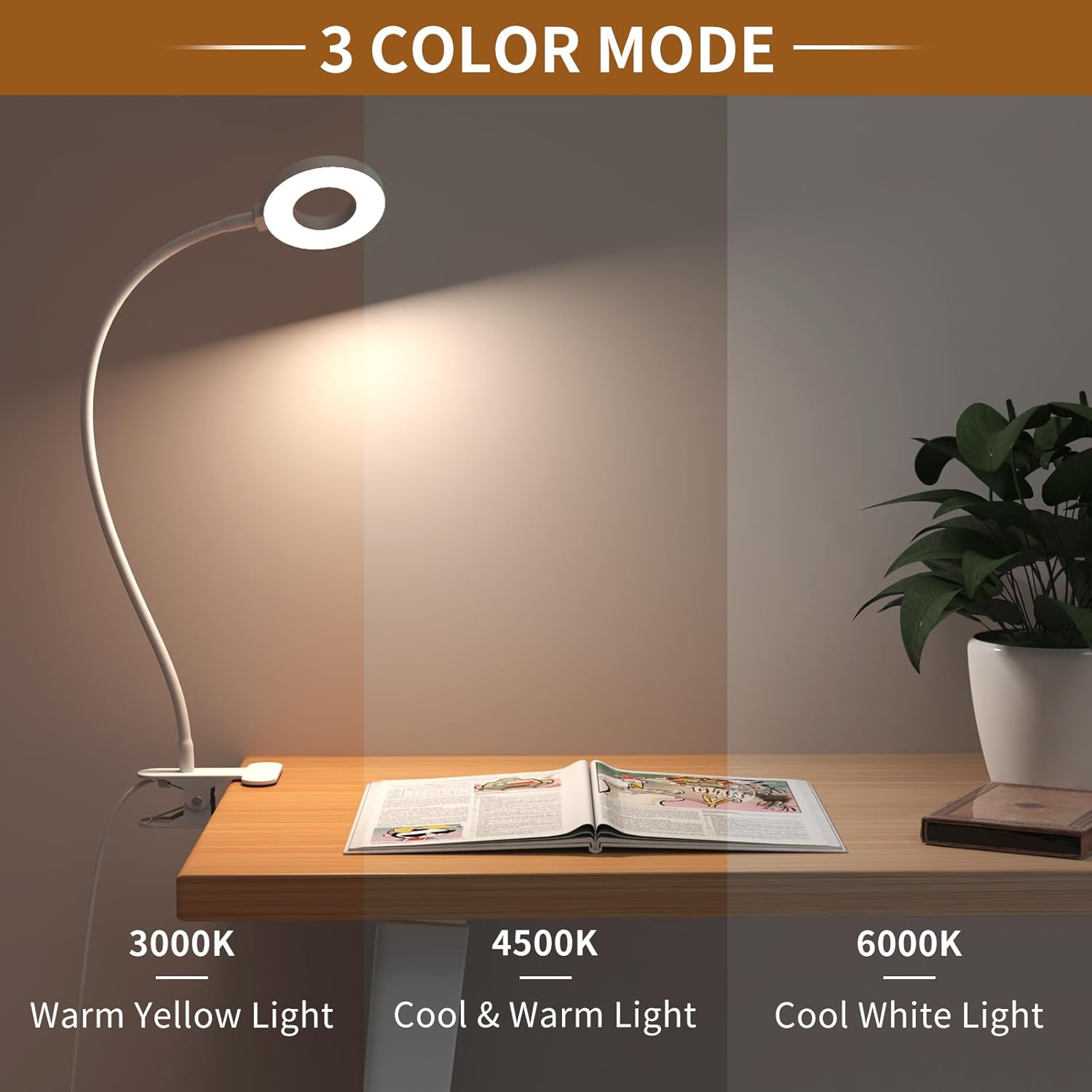 BowLift | 3 Colour Modes LED Desk Clamp Lamp with  & Flexible Gooseneck – Selvara (1+1 FREE)