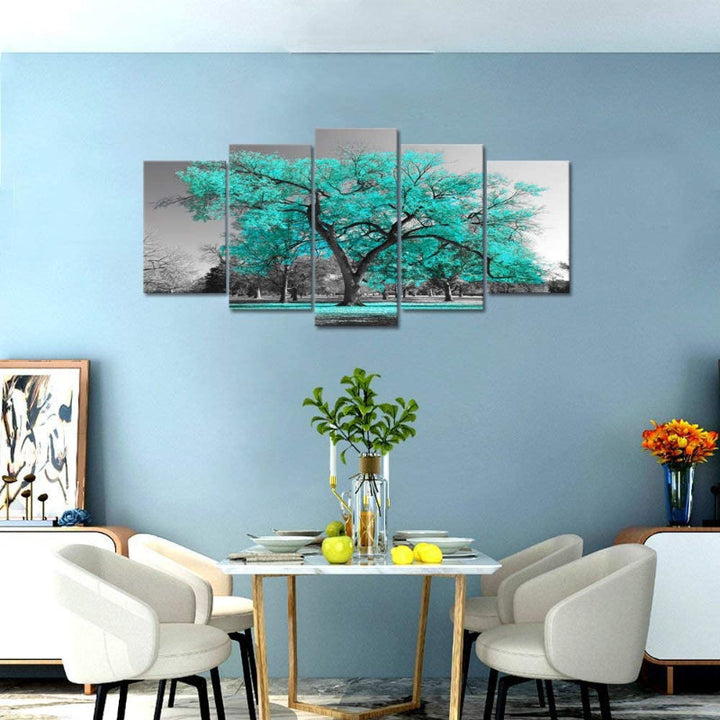 5 Piece Teal Green Canvas Wall Art Painting | Bowlift