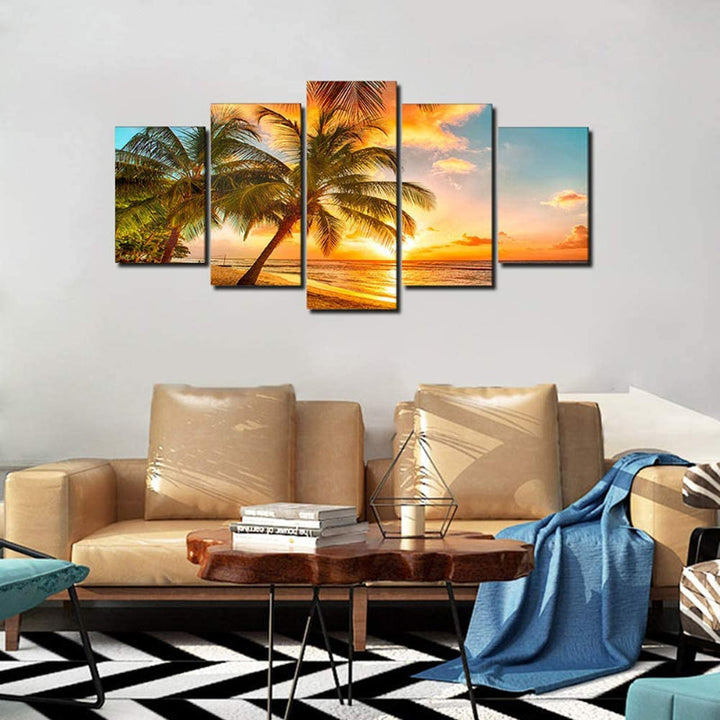 5 Piece Sunset Sea Beach Canvas Wall Art Painting | Bowlift