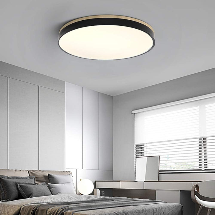 BowLift | Wooden Round Shape Flush Ceiling Light | LED. Solid Wood & Iron for Living Room. Dining Room & Hallway