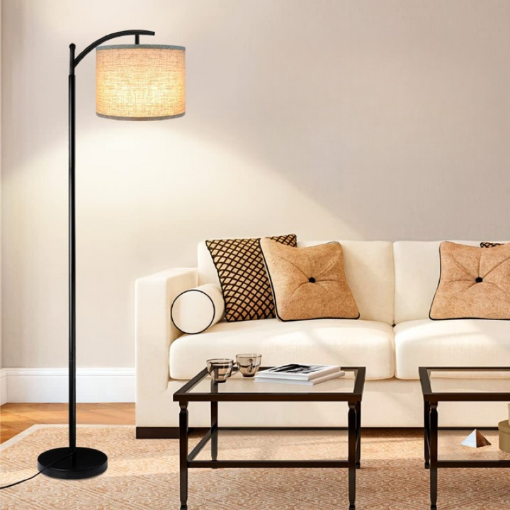 BowLift | Floor lamp with 3 color temperatures LED bulb, floor lamp high industrial floor lamp reading for bedroom, office, white lampshade included
