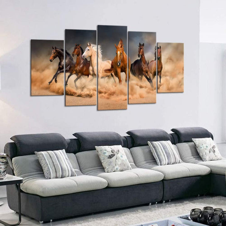 Set Of 5 Running Horse Wall Art Painting | Bowlift