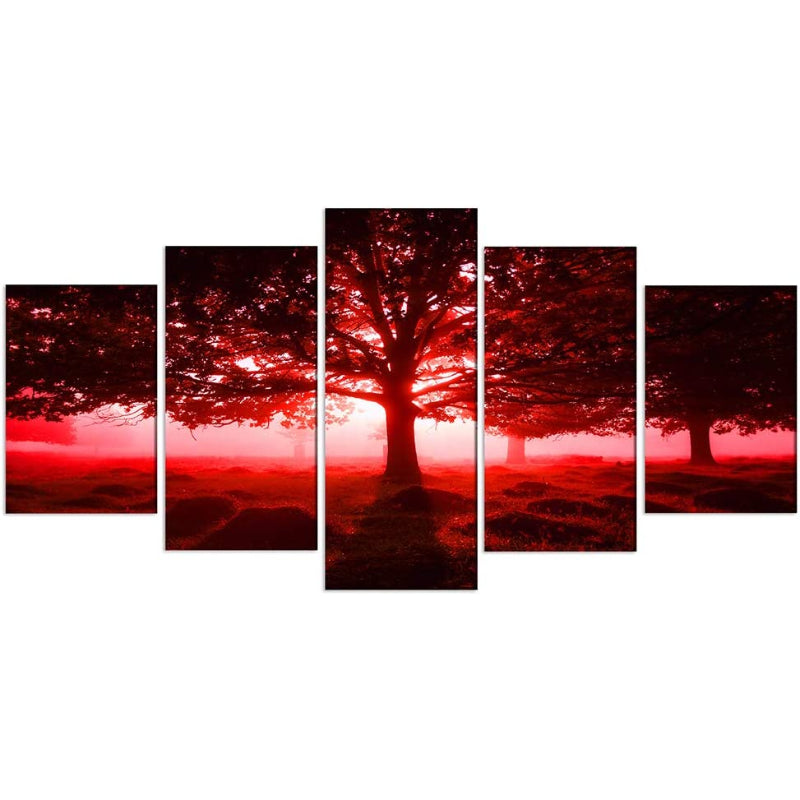 5 Piece Red Scenery Canvas Wall Art Painting | Bowlift