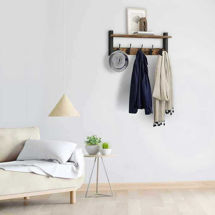 BowLift | Wall-Mounted Coat Rack with Shelf and 5 Metal Hooks – Ravora