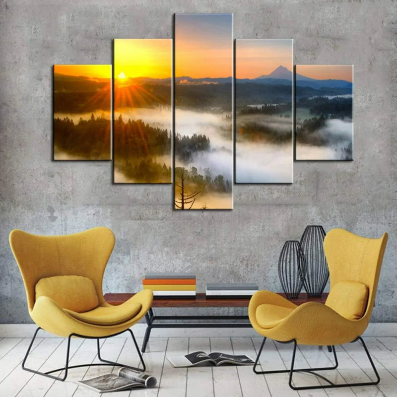 Set Of 5 Sunset Tree Home Decor Canvas | Bowlift