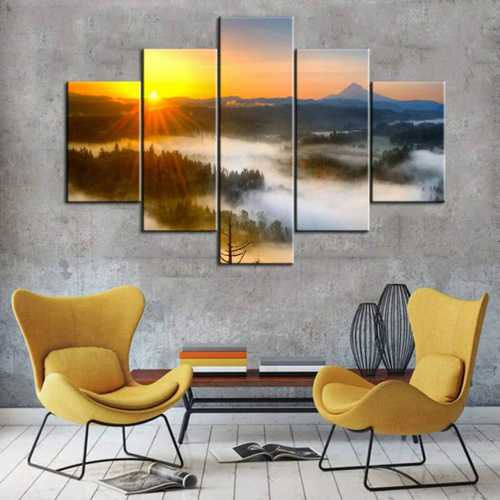 Set Of 5 Sunset Tree Home Decor Canvas | Bowlift