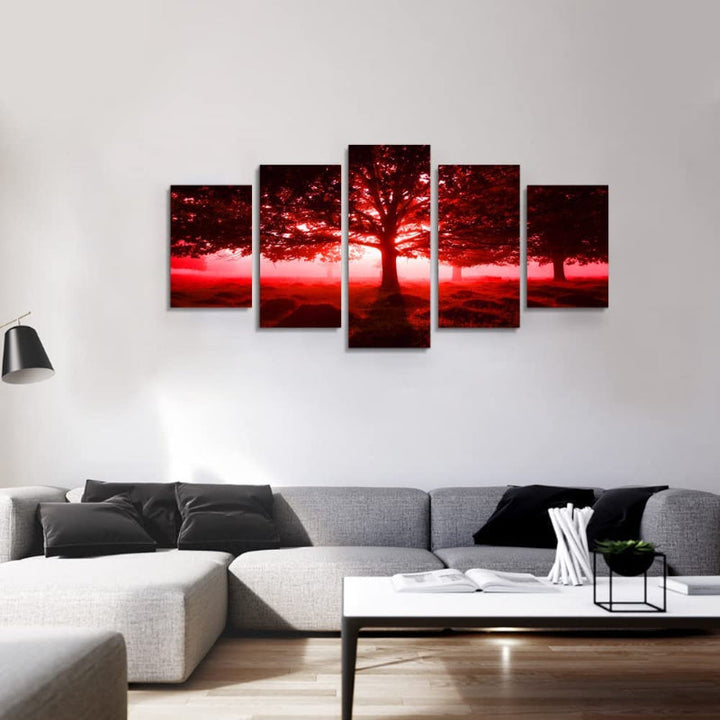 5 Piece Red Scenery Canvas Wall Art Painting | Bowlift