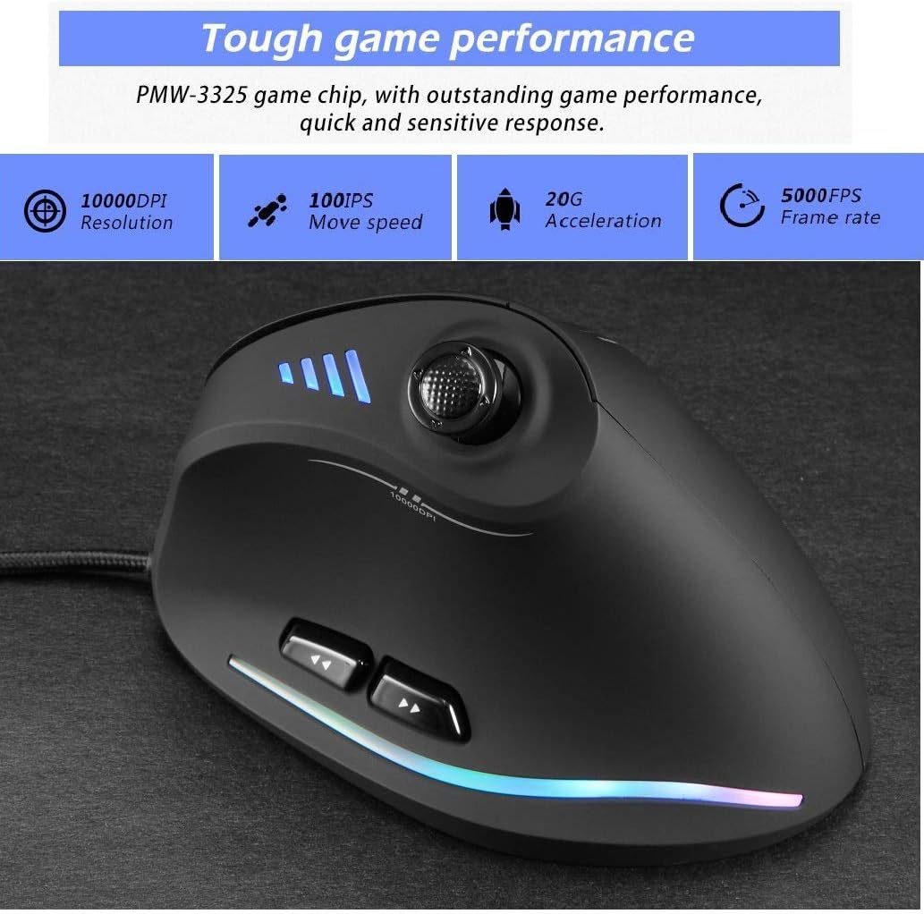 BowLift | Vertical RGB Gaming Mouse with Joystick and 11 Programmable Buttons – Kryvos