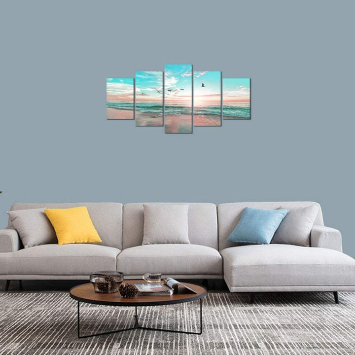 5 Piece Beach Sunset Landscape Canvas Wall Art Painting | Bowlift