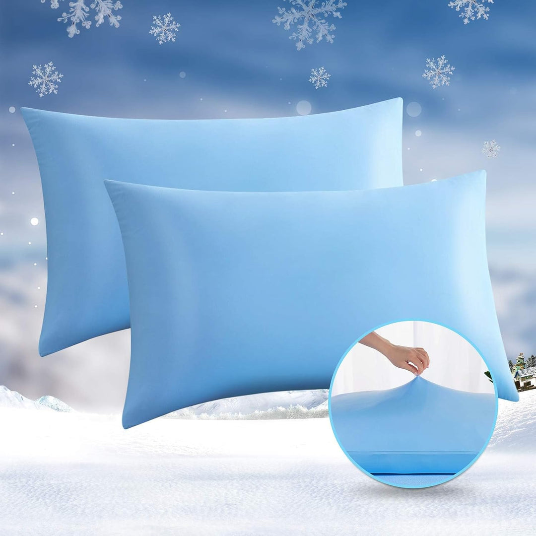 2-Pack Premium Silky Super Cooling Blue Pillowcases –  Extreme Q-Max 0.5 | Bowlift