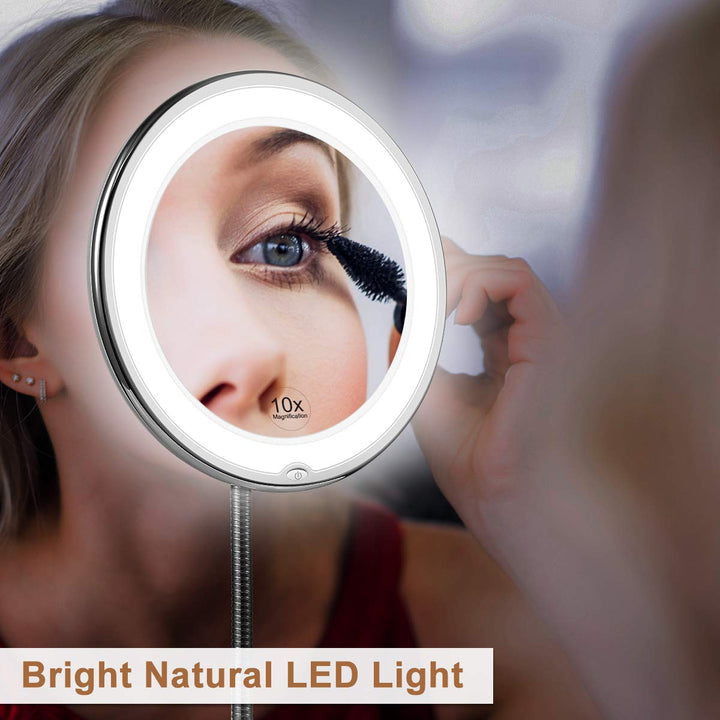 BowLift | LED magnifying mirror with flexible gooseneck | 10x magnification | daylight LED | cosmetic mirror