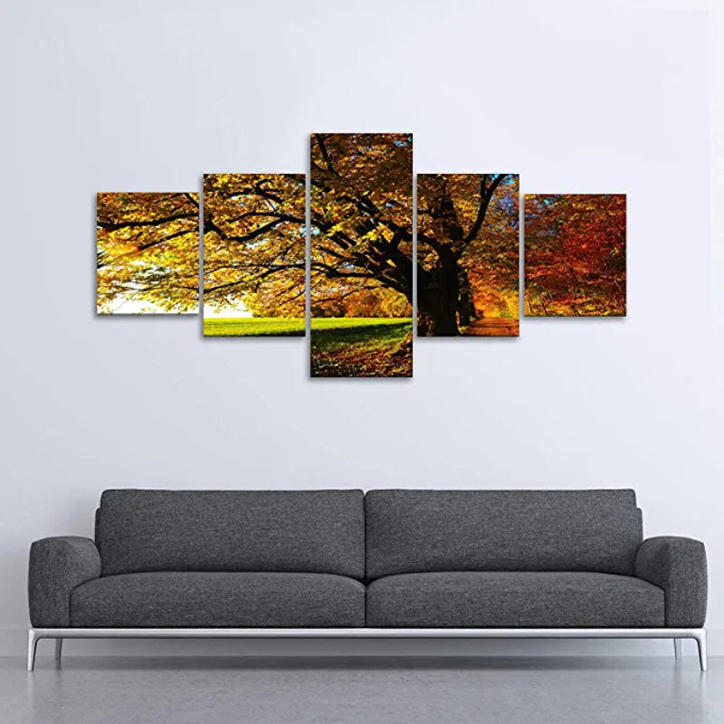 5 Pieces Autumn Big Tree Landscape Artwork Canvas Painting | Bowlift