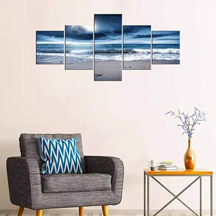 5 Pieces Ocean Full Moon Artwork Canvas Painting | Bowlift