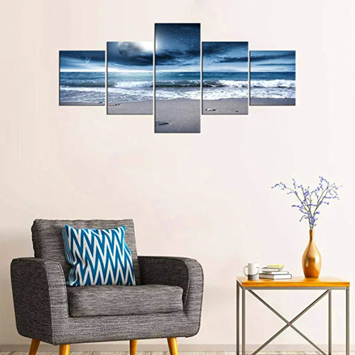 5 Pieces Ocean Full Moon Artwork Canvas Painting | Bowlift