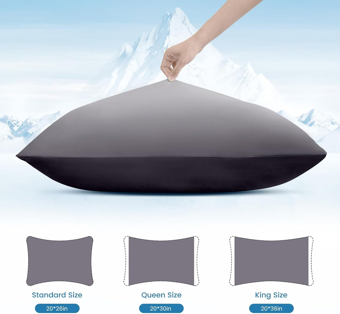 2 Pack Gray Cooling Pillowcases – Breathable, Soft, Skin & Hair Protecting | Bowlift