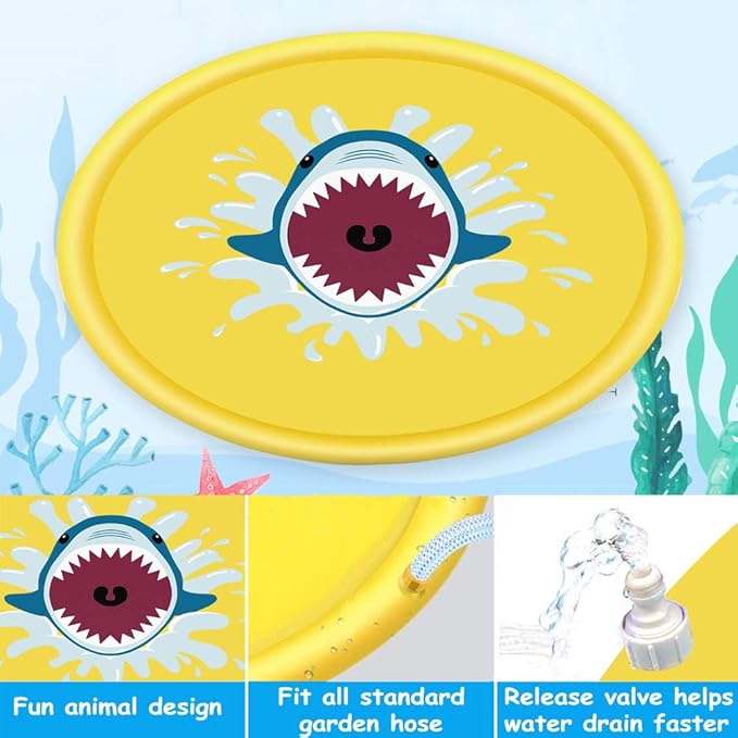 BowLift | Shark Splash Sprinkler Mat for Kids – Inflatable Water Mat