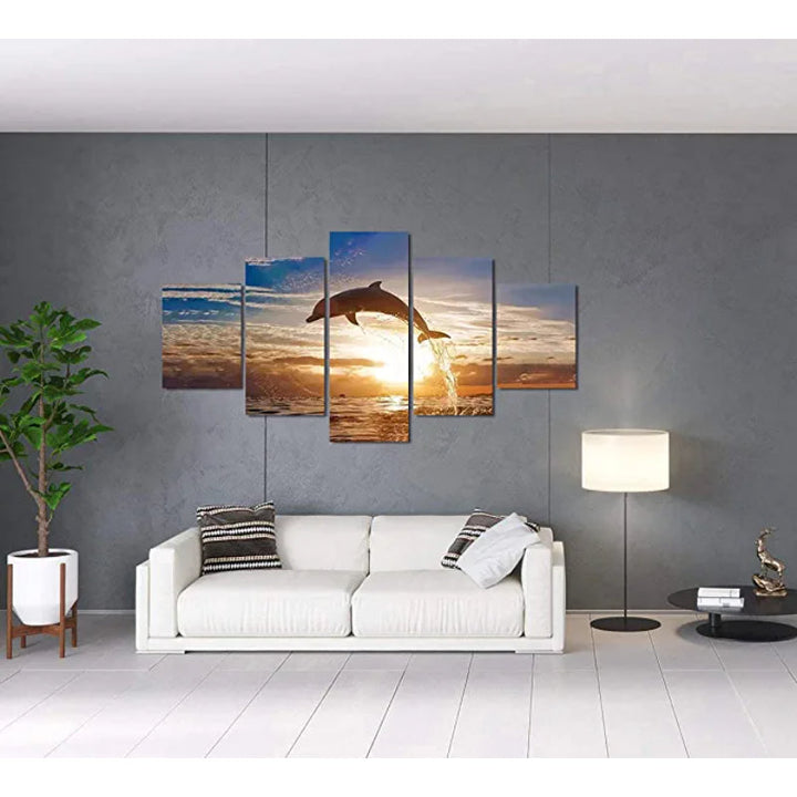 5 Pieces Jumping Dolphin Sunset Landscape Painting | Bowlift