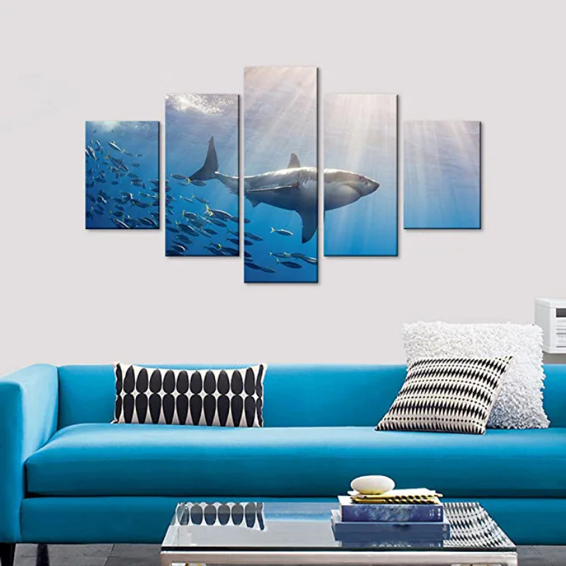 5 Pieces Shark Print Artwork Canvas Painting | Bowlift