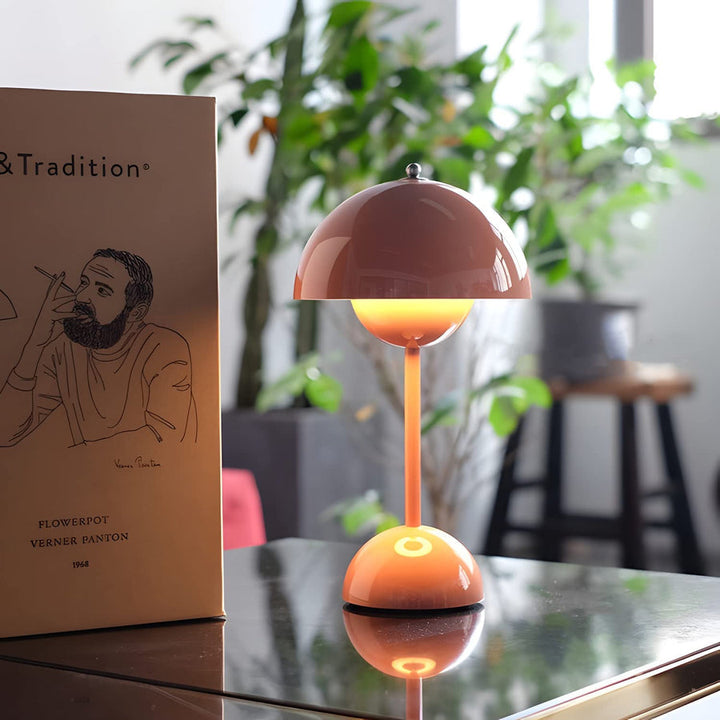 BowLift | Minimalist Flowerpot Table Lamp - Rechargeable Bedside Lamp & Cordless Design Mushroom Shaped Lamps