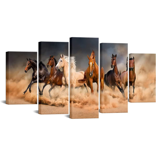 Set Of 5 Running Horse Wall Art Painting | Bowlift