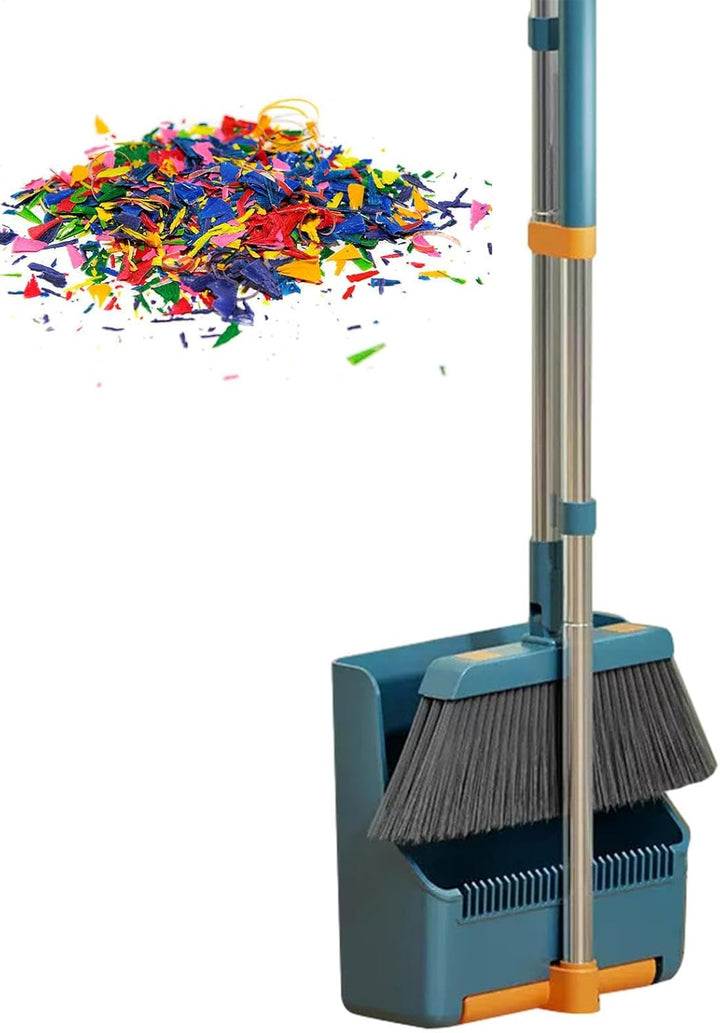 BowLift | Large Broom and Dustpan Set – Long Handle with 180° Rotating Broom Head – Clavira