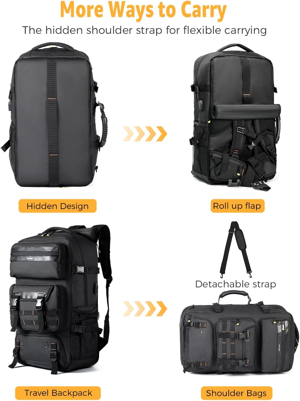 50L Flight-Ready Convertible Travel Backpack with Shoe Compartment & USB Port | Bowlift