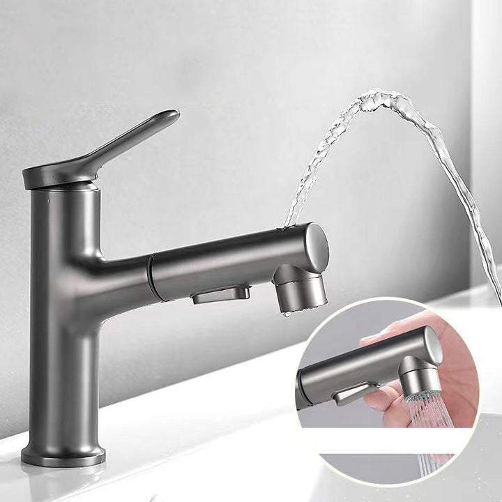 BowLift | Modern Style Extendable Vessel Faucet Single Handle Low Arc Copper Vessel Faucet