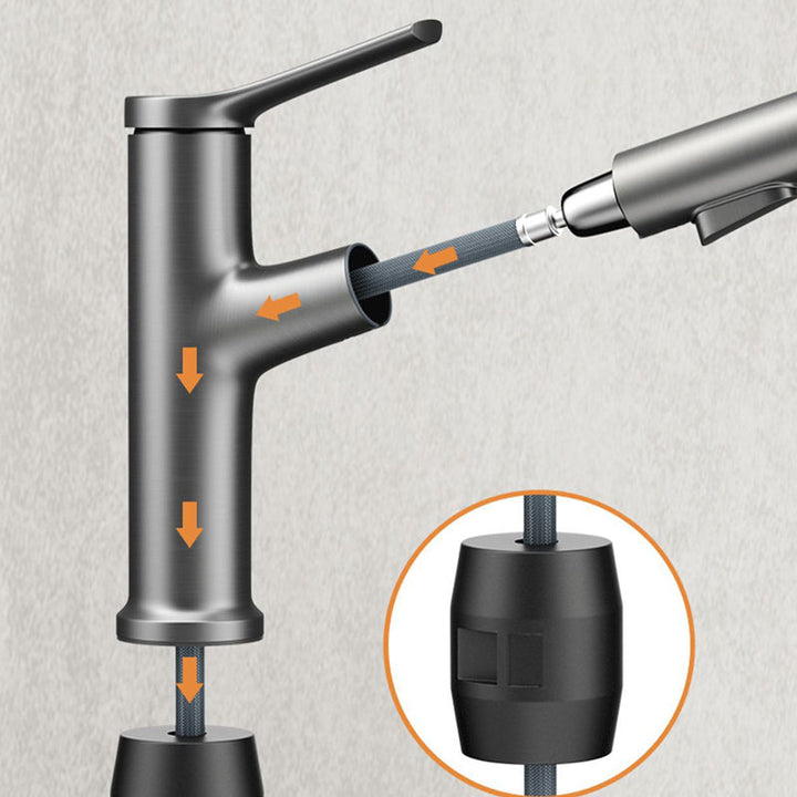 BowLift | Modern Style Extendable Vessel Faucet Single Handle Low Arc Copper Vessel Faucet